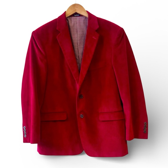 Saddlebred Corduroy Blazer Sport Coat Men Sz 40S Red Lined Pockets 2 Button NWOT